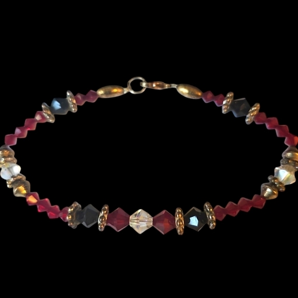 Aurora Borealis and Ruby Swarovski Crystal Bracelet with Gold Spacer Beads - Picture 6 of 6